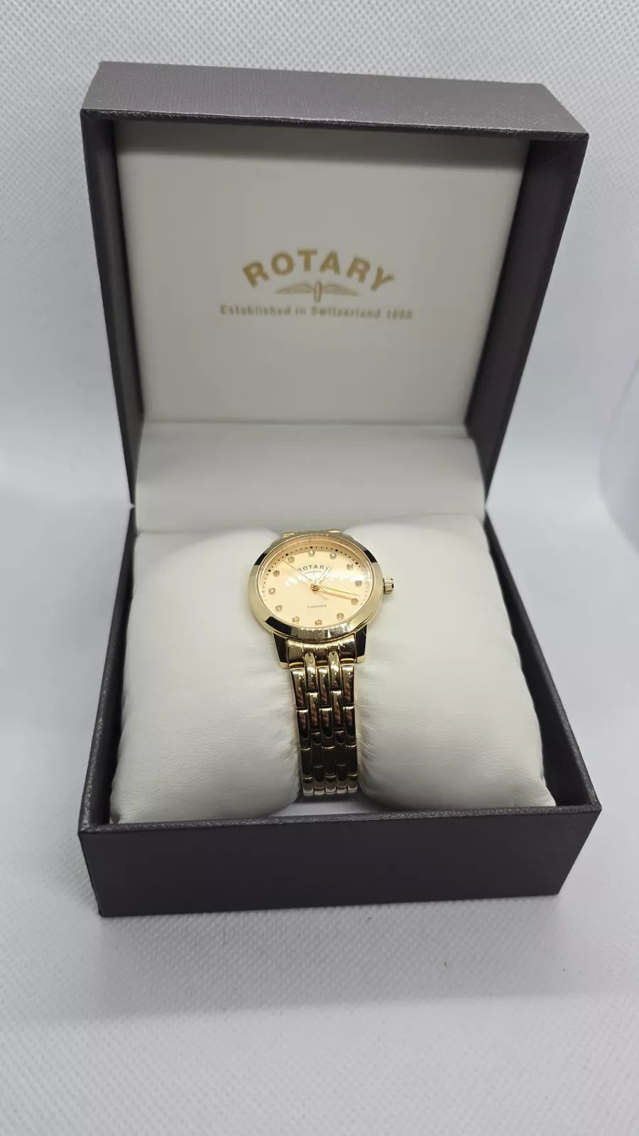 Rotary Diamonds Ladies Watch Gold Stainless Steel Bracelet Quarts Time