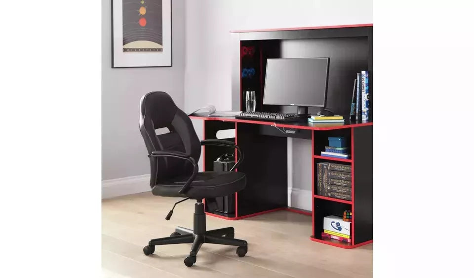 Argos Home Faux Leather Mid Back Gaming Chair - Black